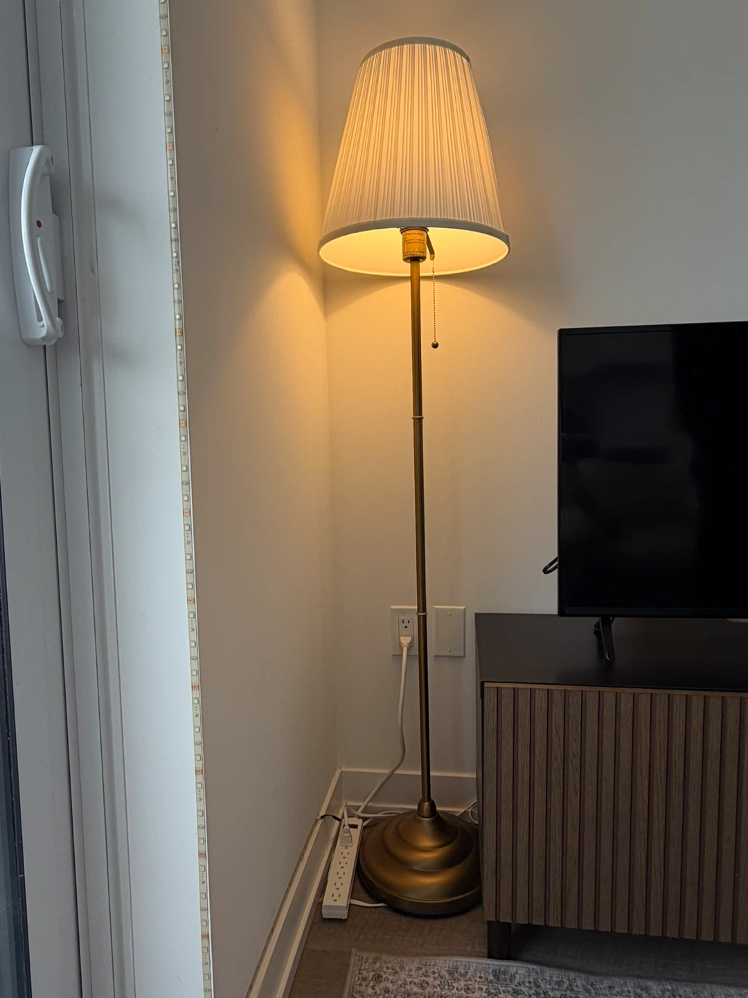 Brass Floor Lamp with Pleated Shade