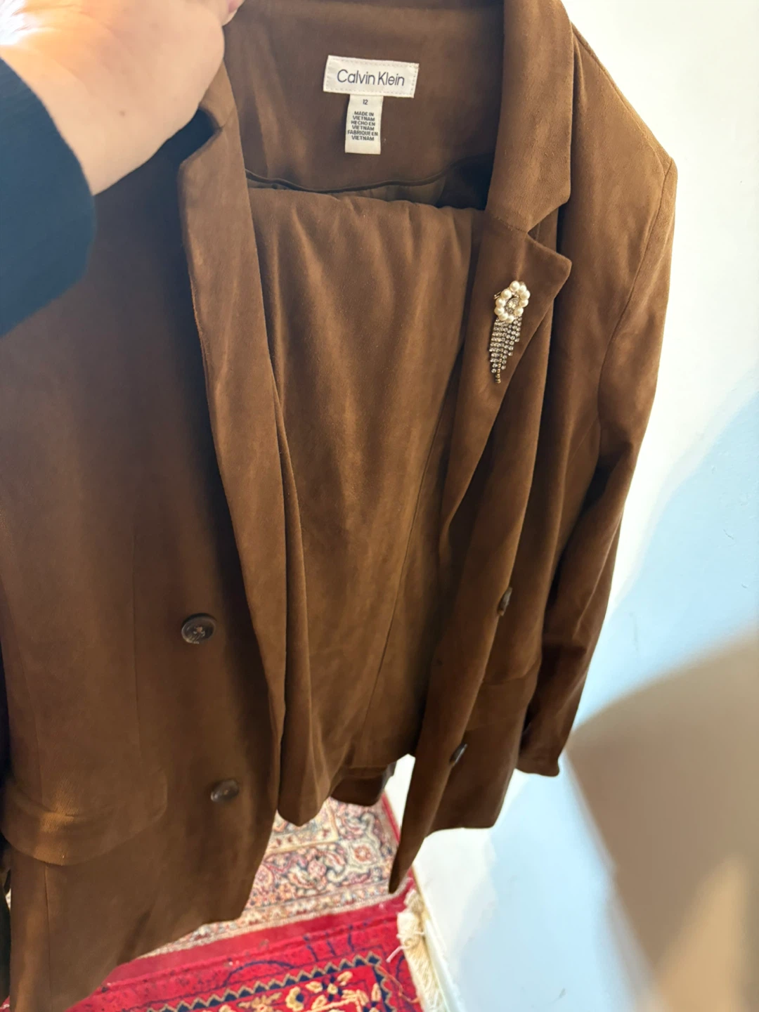 Calvin Klein Brown Suede Skirt Suit - Size 12 - photo 2