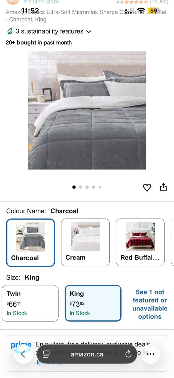 Amazon Basics Micromink Sherpa Comforter Set - Queen, Charcoal