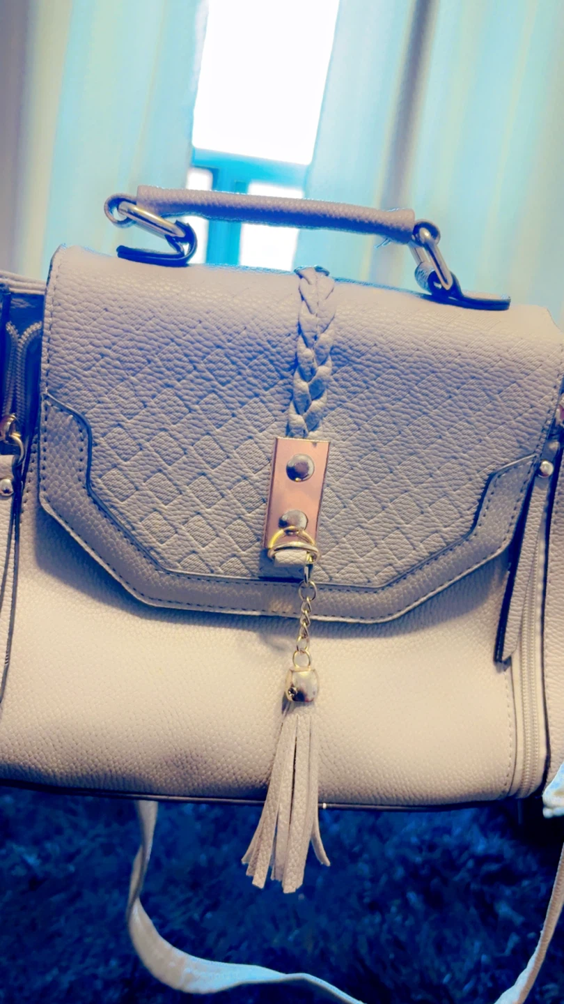 Light Grey Faux Leather Handbag with Tassel Accent - photo 4