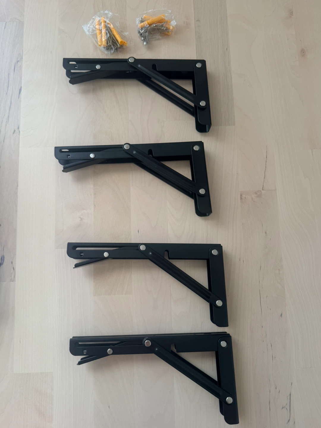 4 Black Folding Shelf Brackets with Hardware