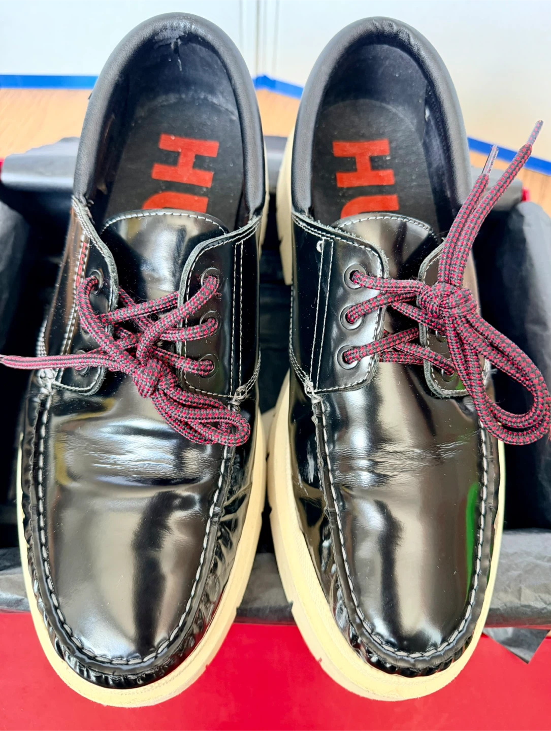 HUGO Men's Black Patent Leather Lace-Up Shoes - photo 3