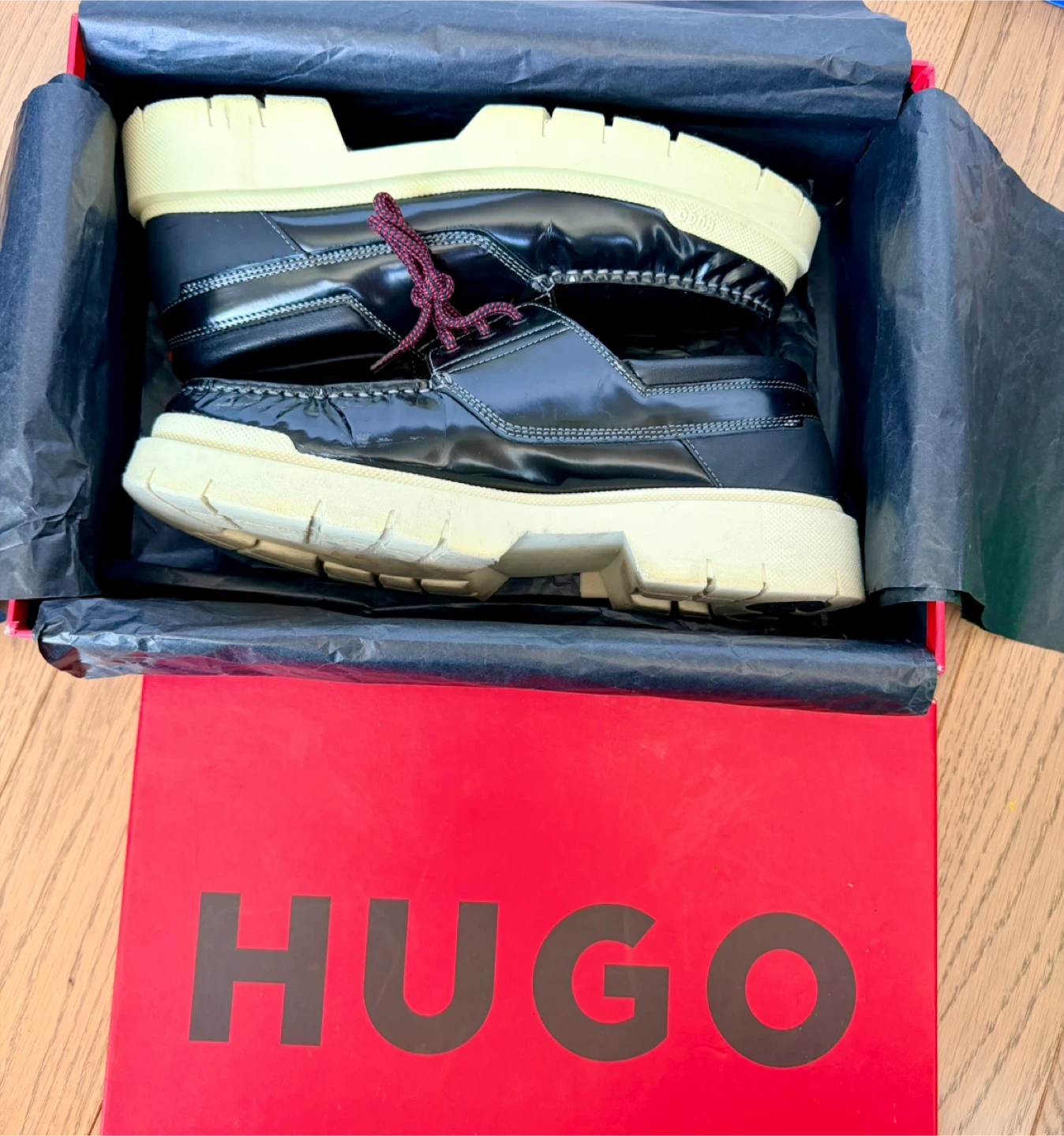 HUGO Men's Black Patent Leather Lace-Up Shoes - photo 2