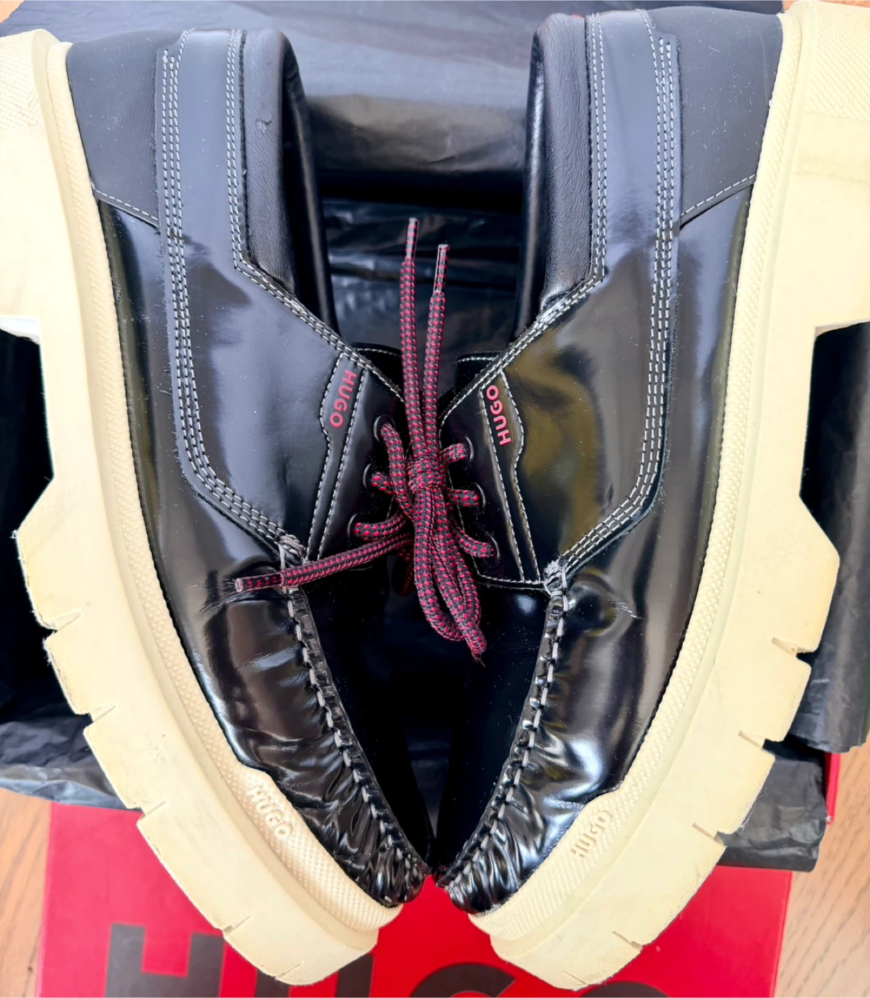 HUGO Men's Black Patent Leather Lace-Up Shoes - photo 5