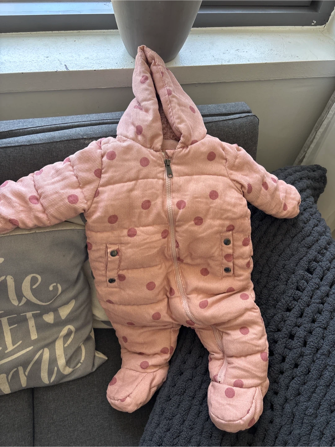 Baby Pink Corduroy Polka Dot Snowsuit
