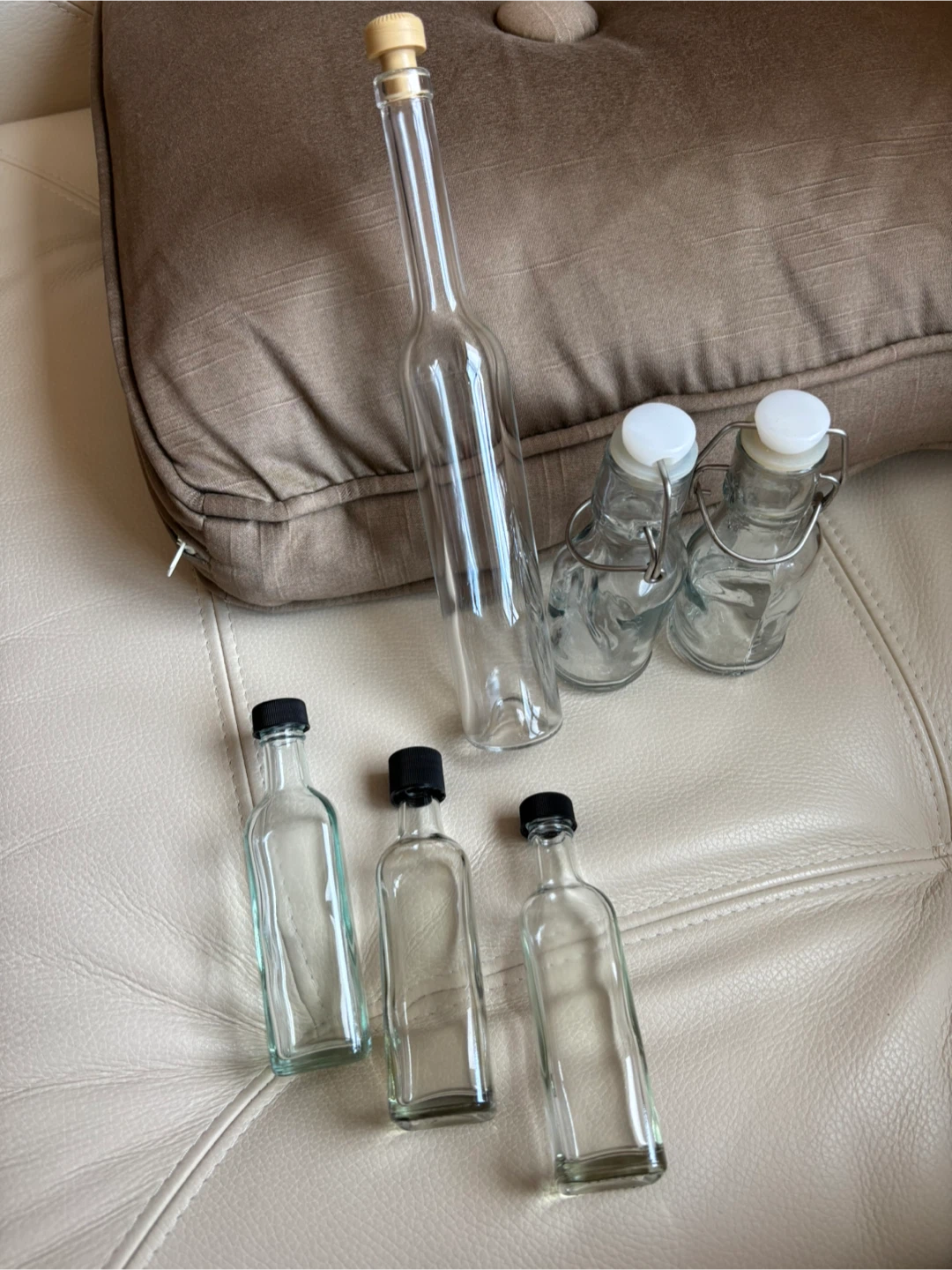 Set of 6 Glass Bottles for Liquids or Crafts