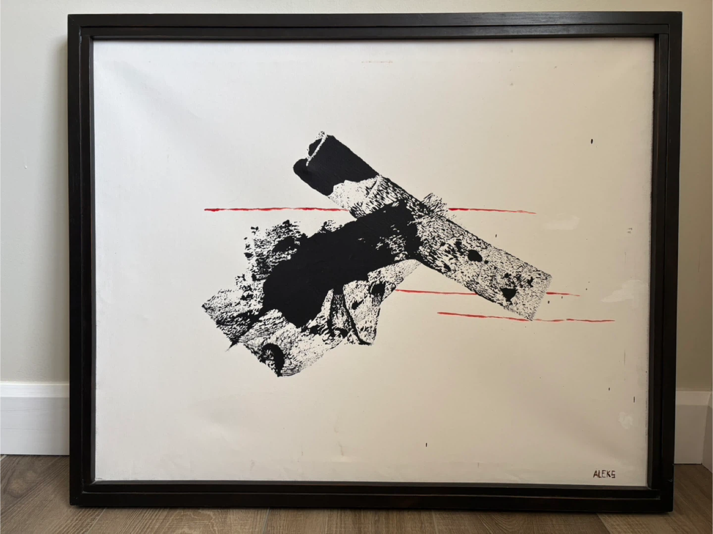 Framed Abstract Art Print - Black, White, and Red