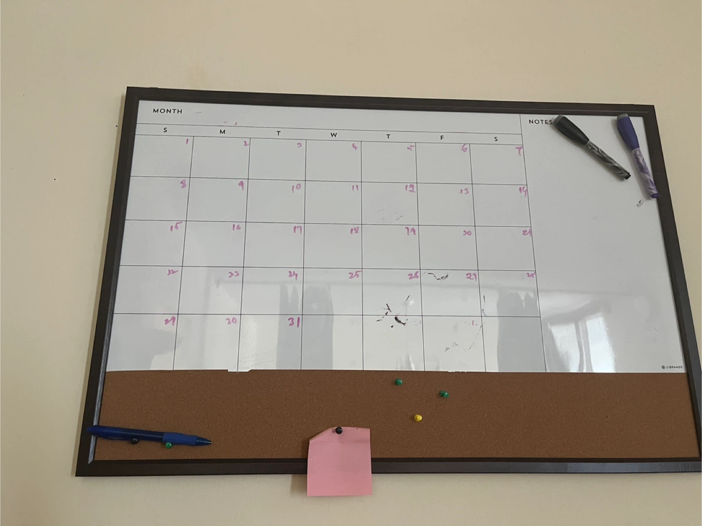 Whiteboard Calendar with Cork Border