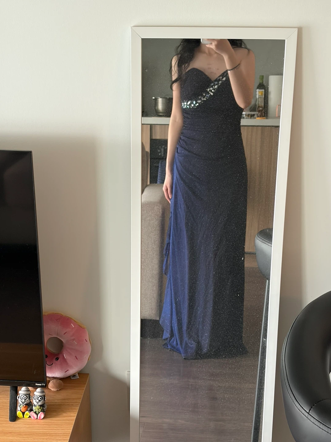 Laura Strapless Embellished Gown - Navy Blue - Size S - photo 5
