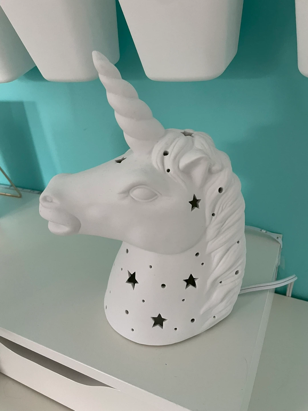White Ceramic Unicorn Head Lamp - photo 3