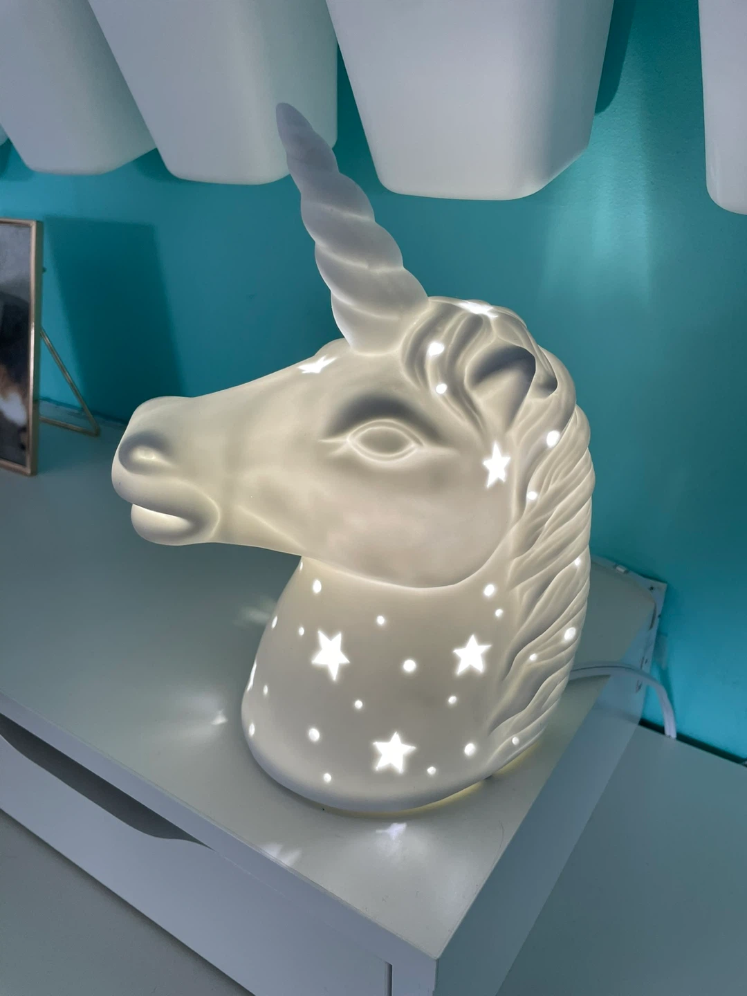 White Ceramic Unicorn Head Lamp