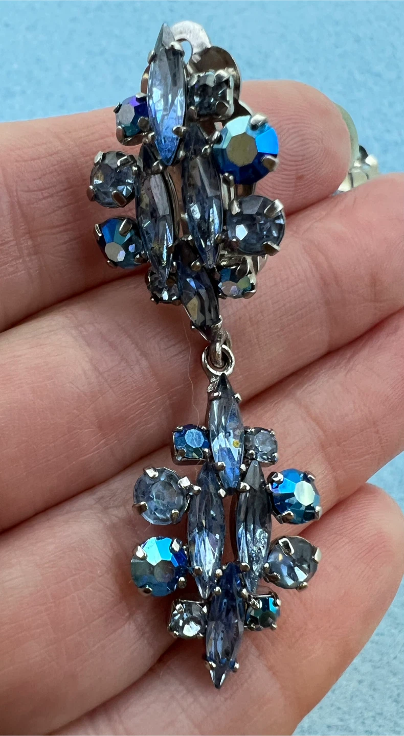 Sparkly Blue Crystal Clip-On Earrings - photo 4