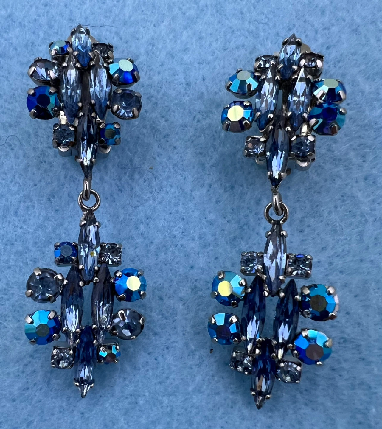 Sparkly Blue Crystal Clip-On Earrings