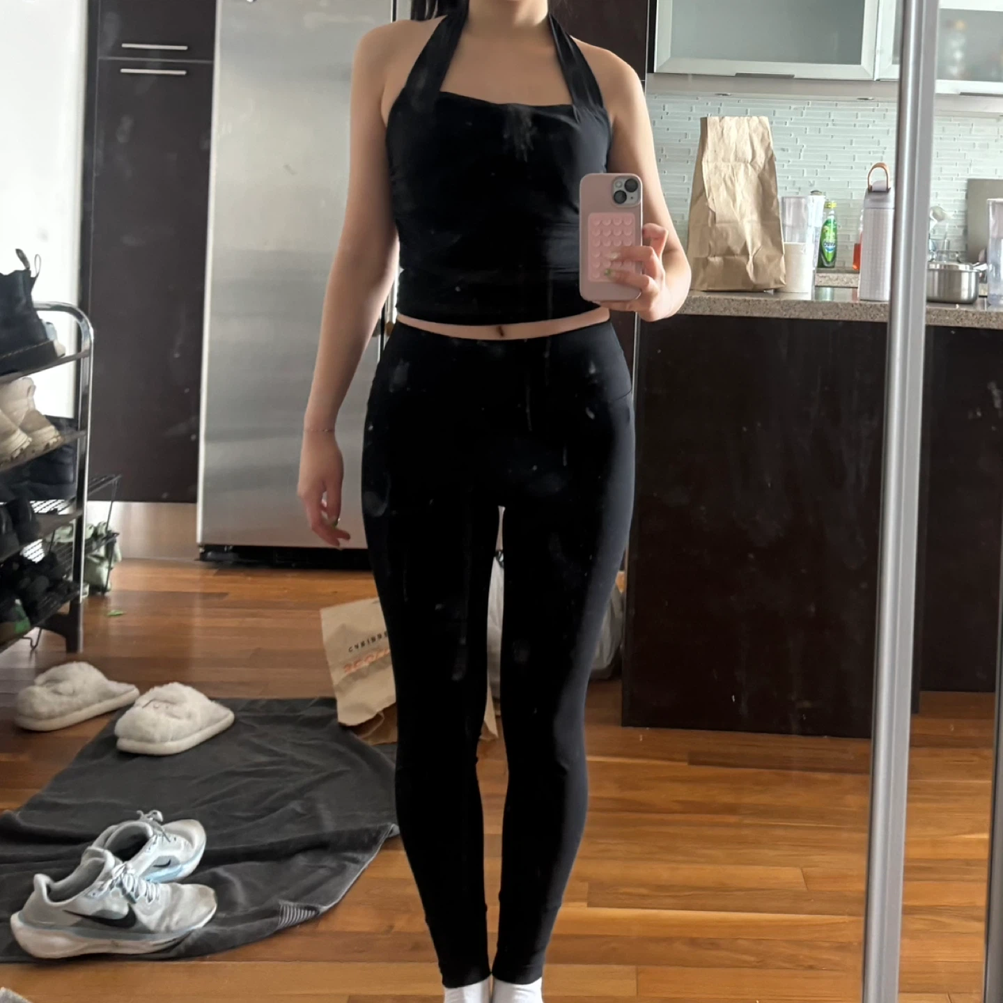 Black Halter Mesh Ruched Tank Top - photo 3