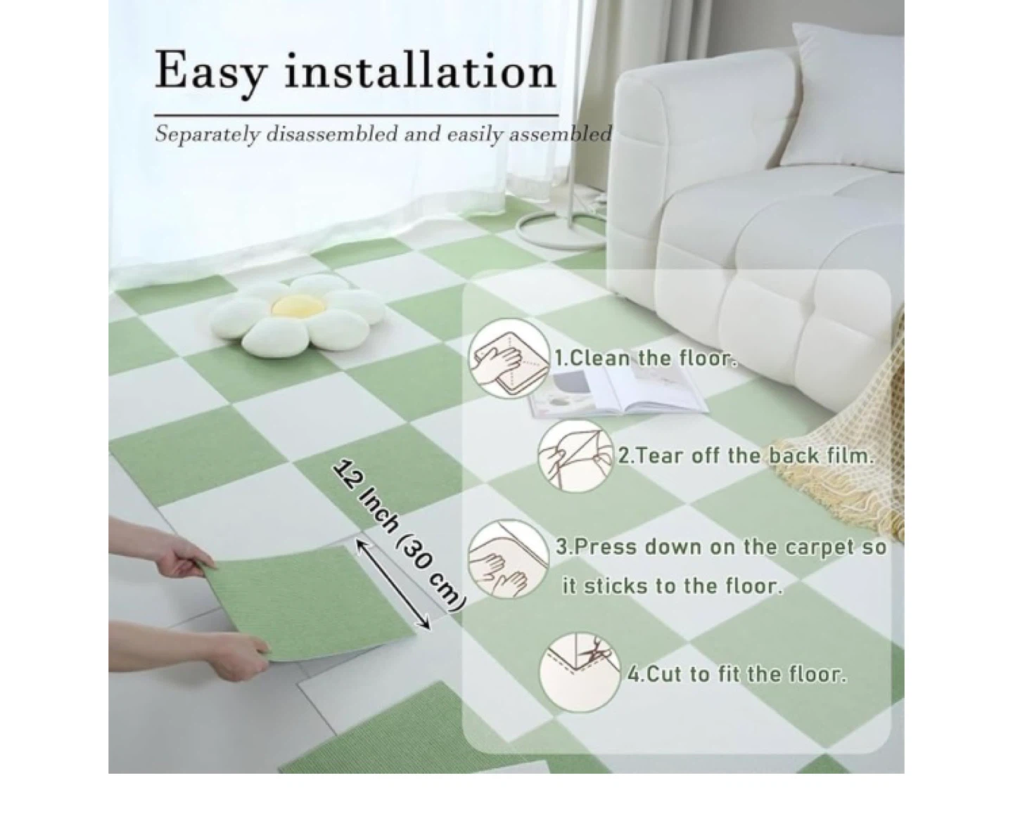 KRHINO DIY Self Adhesive Carpet Tiles - 12x12 Inch - photo 4