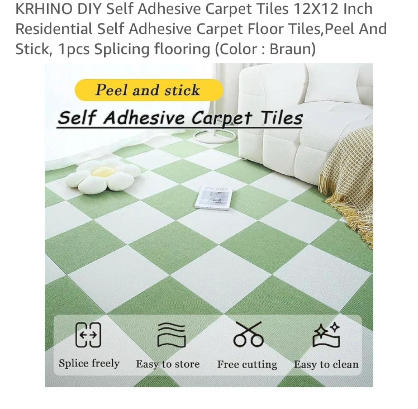 KRHINO DIY Self Adhesive Carpet Tiles - 12x12 Inch - photo 2
