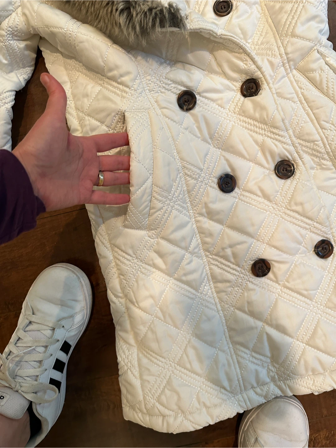 COCO & tashi White Quilted Faux Fur Collar Jacket - Size S - photo 5