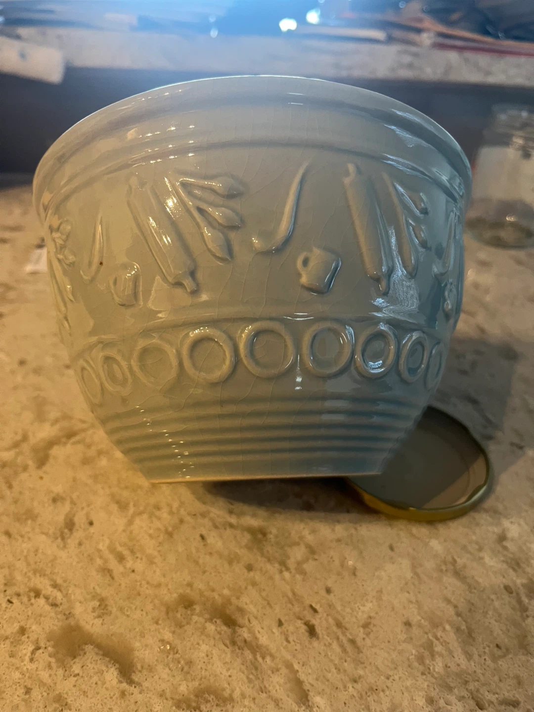 Vintage Gooseberry Patch Blue Ceramic Mixing Bowl