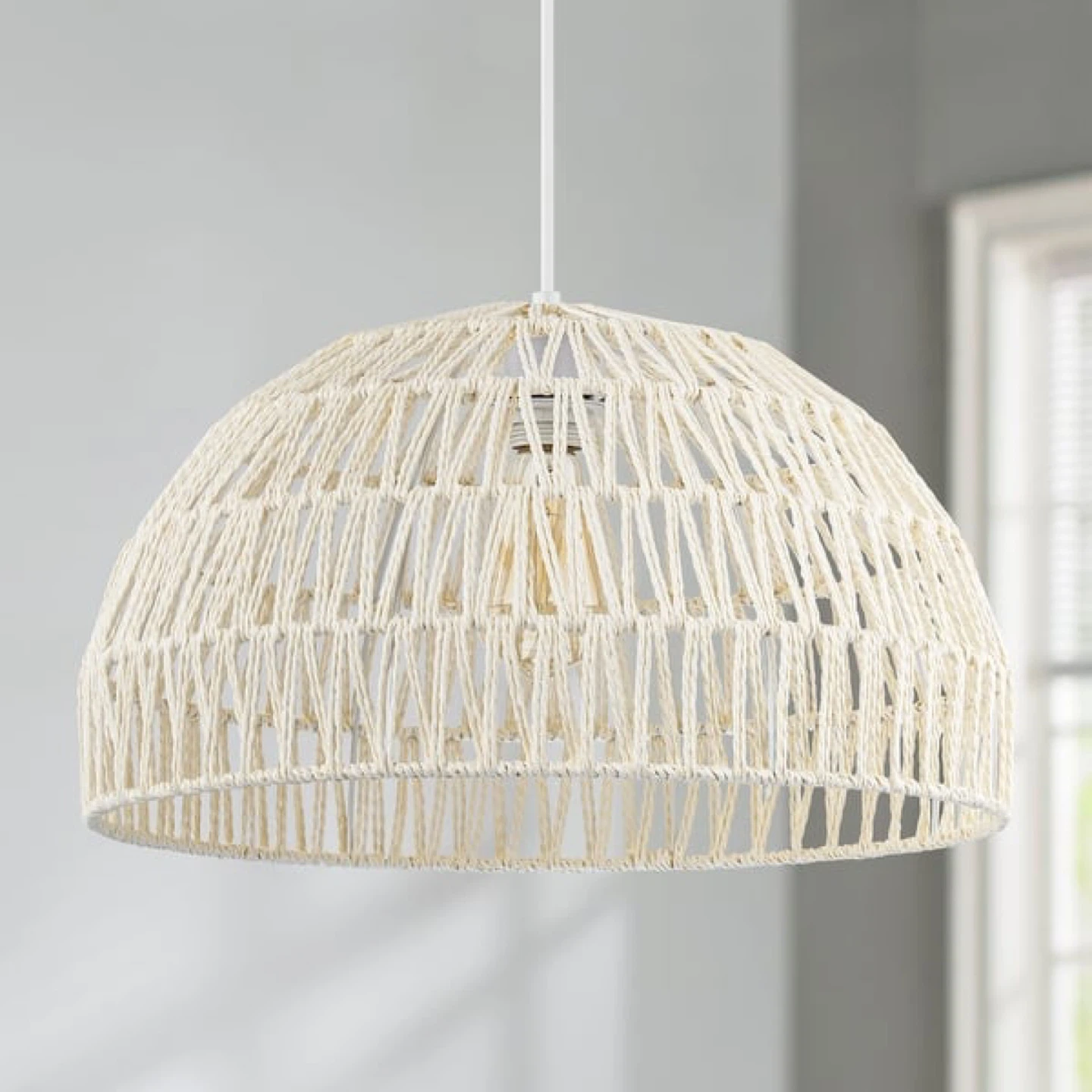 White Macrame Pendant Light with Dimmer - photo 4