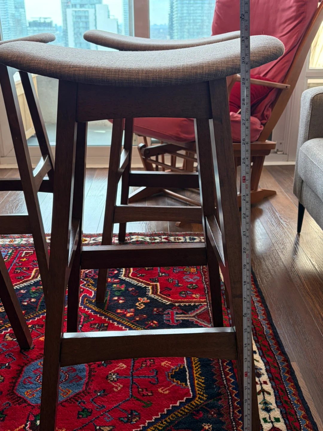 Set of 4 Grey Fabric Bar Stools with Wooden Legs - photo 2