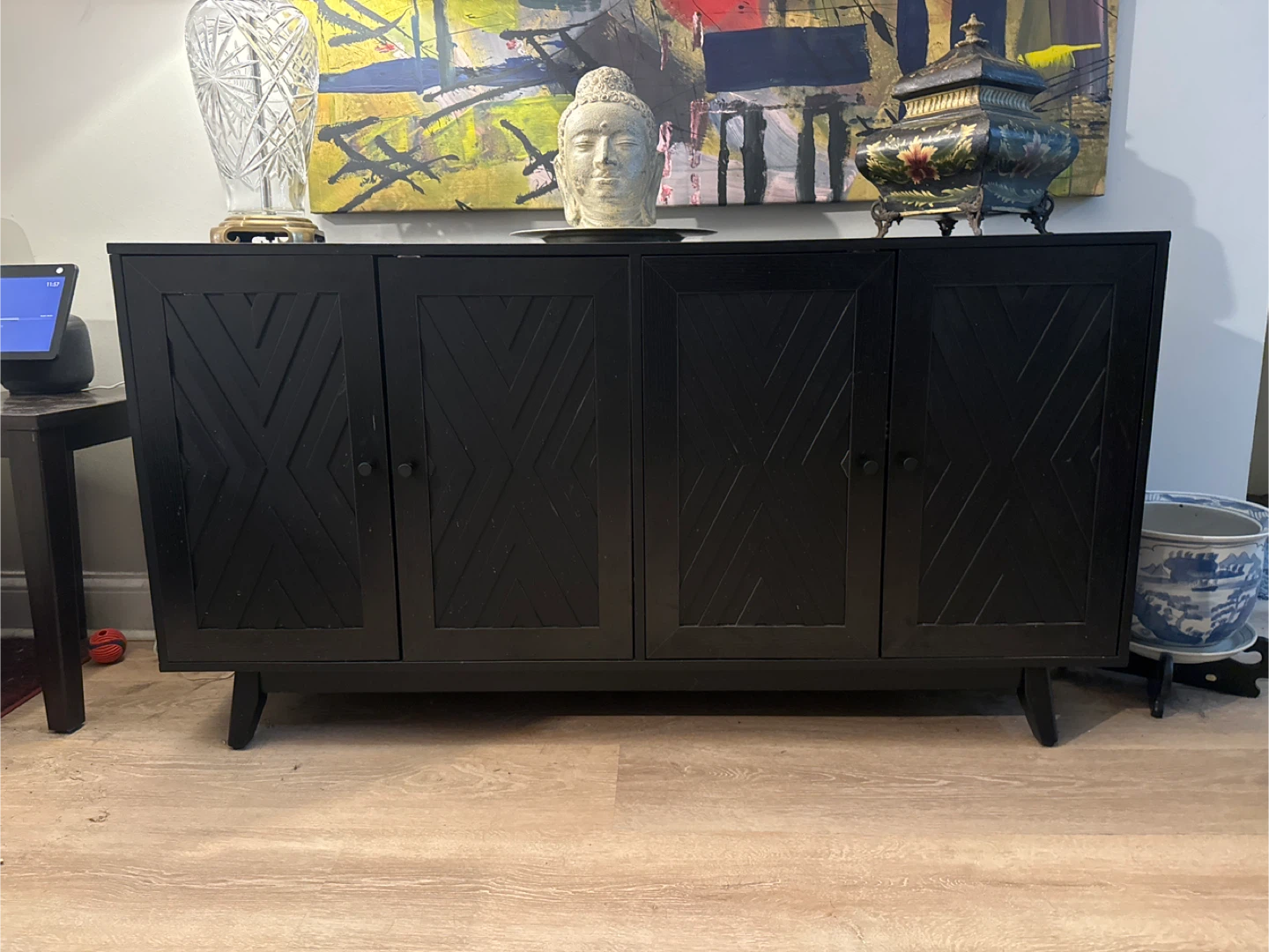 Black Four-Door Credenza Cabinet