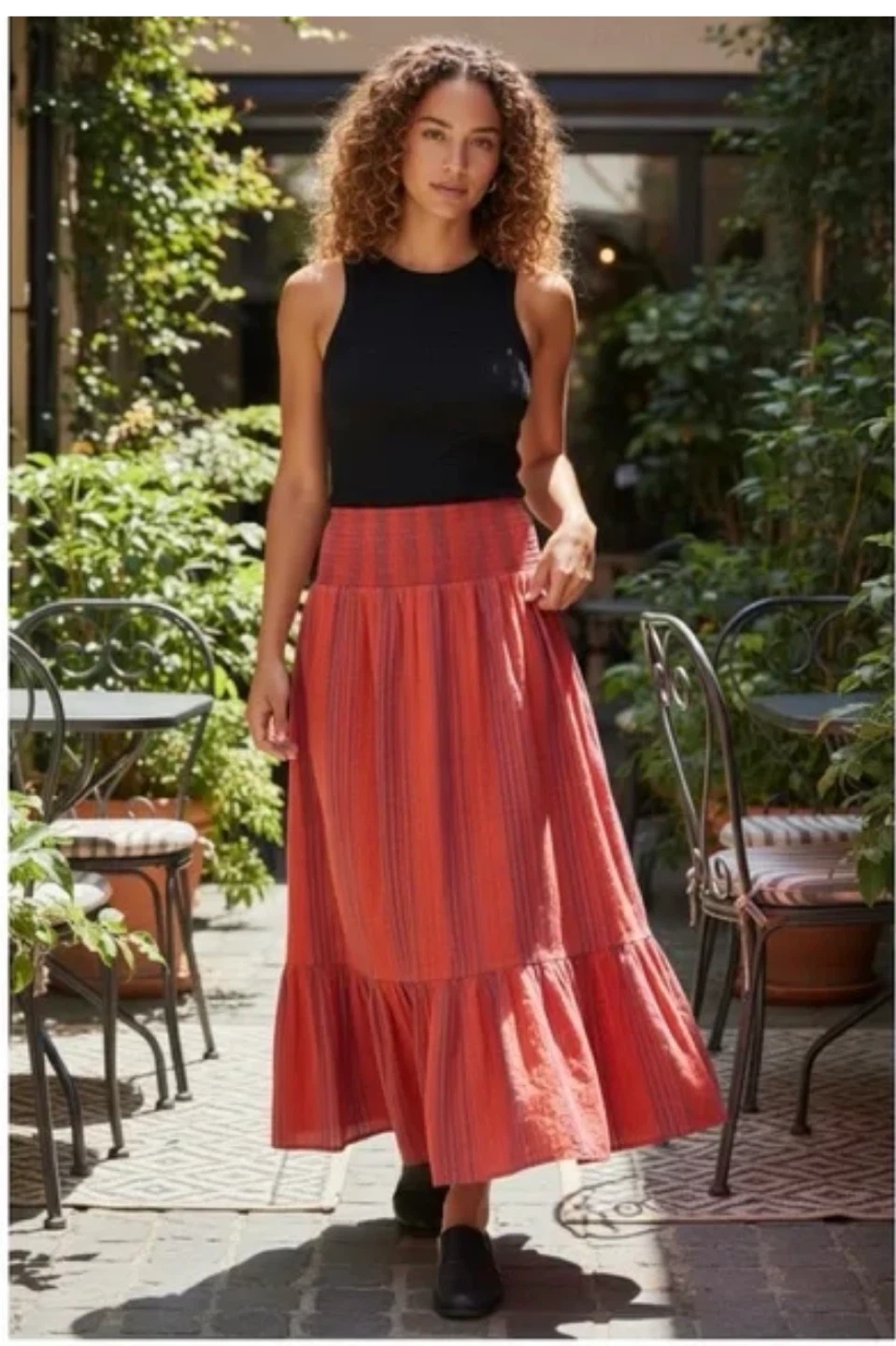 Universal Thread Red Striped Tiered Maxi Skirt Size L - photo 4