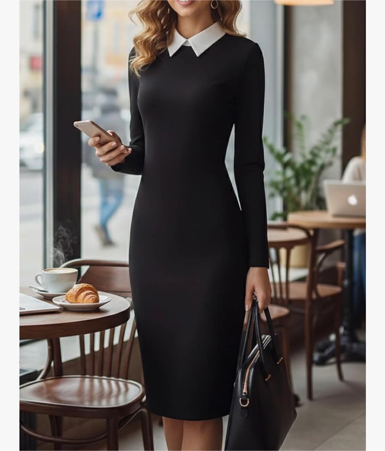 Aphratti Black Long Sleeve Collared Dress - Size L