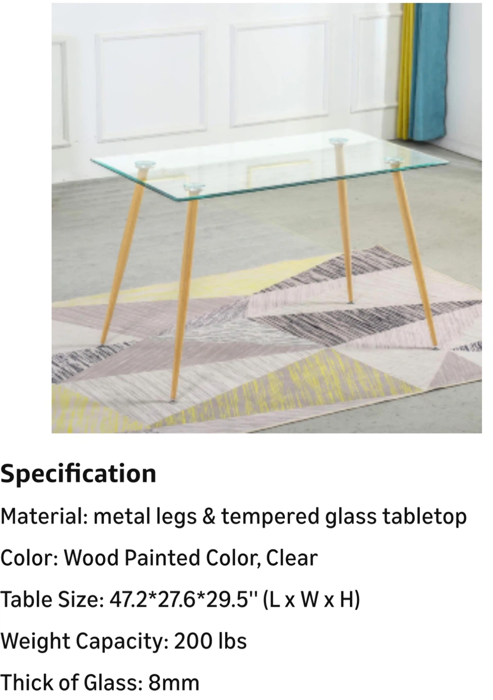 Glass Top Dining Table with Wood Legs - photo 2
