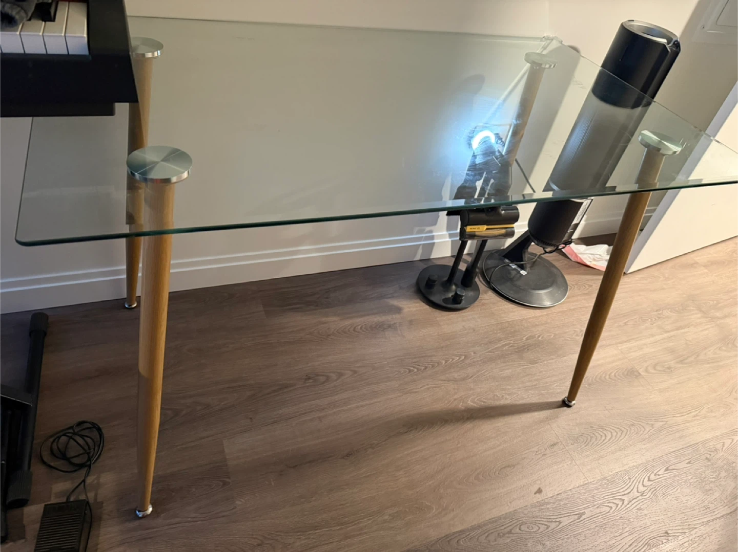 Glass Top Dining Table with Wood Legs