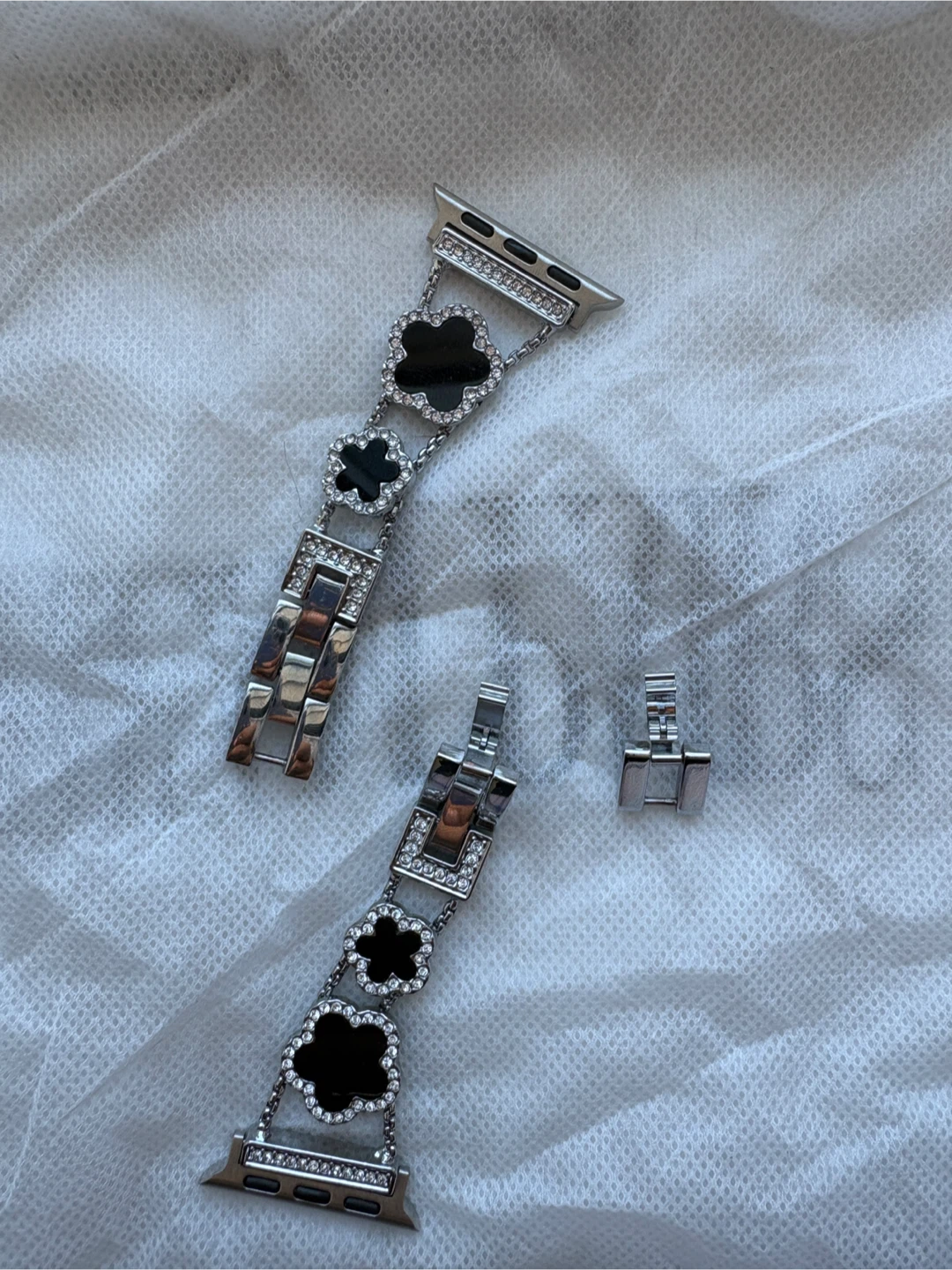 Apple Watch Band - Silver Metal with Clover Charms and Crystals - photo 3