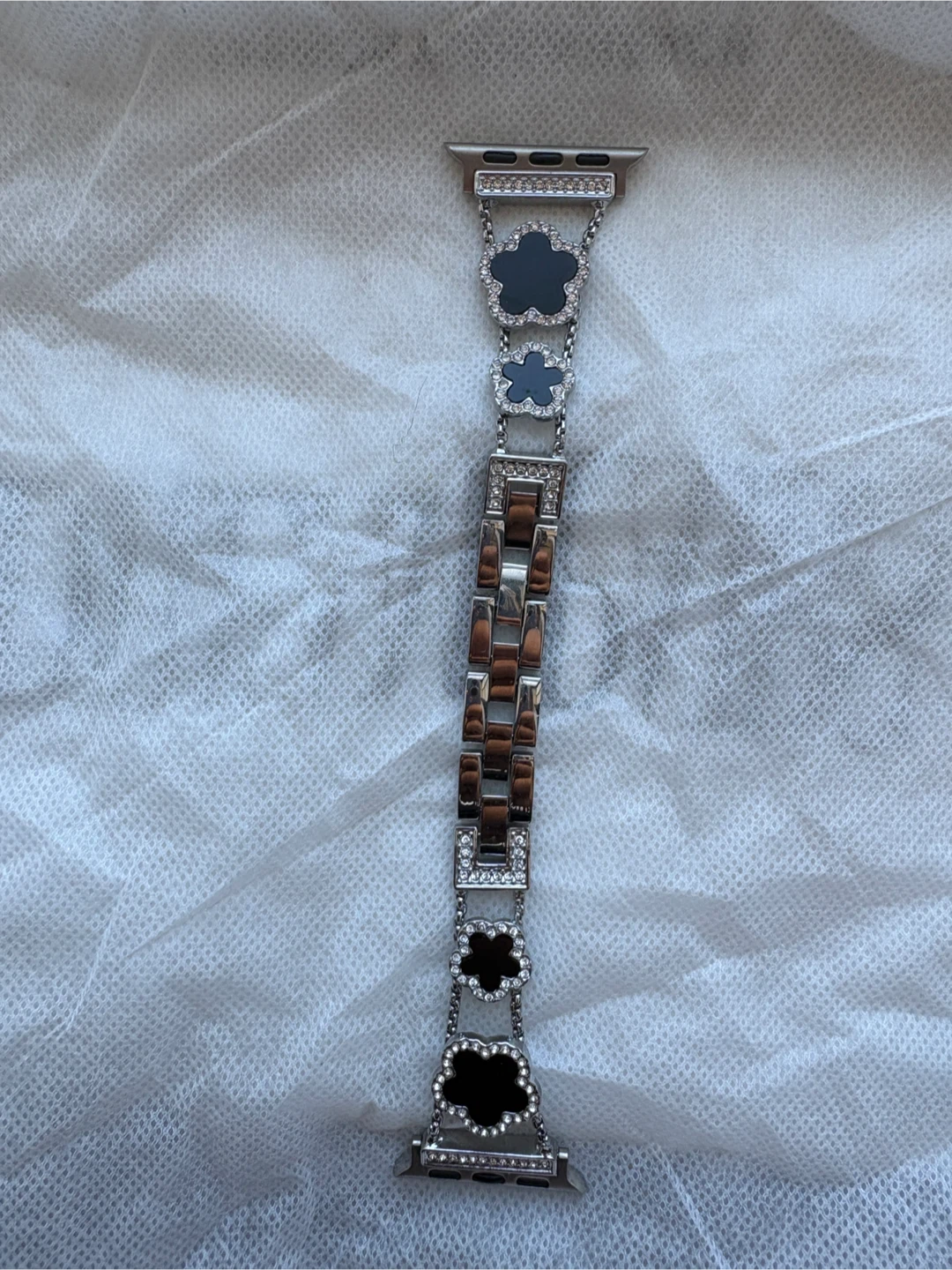 Apple Watch Band - Silver Metal with Clover Charms and Crystals - photo 2