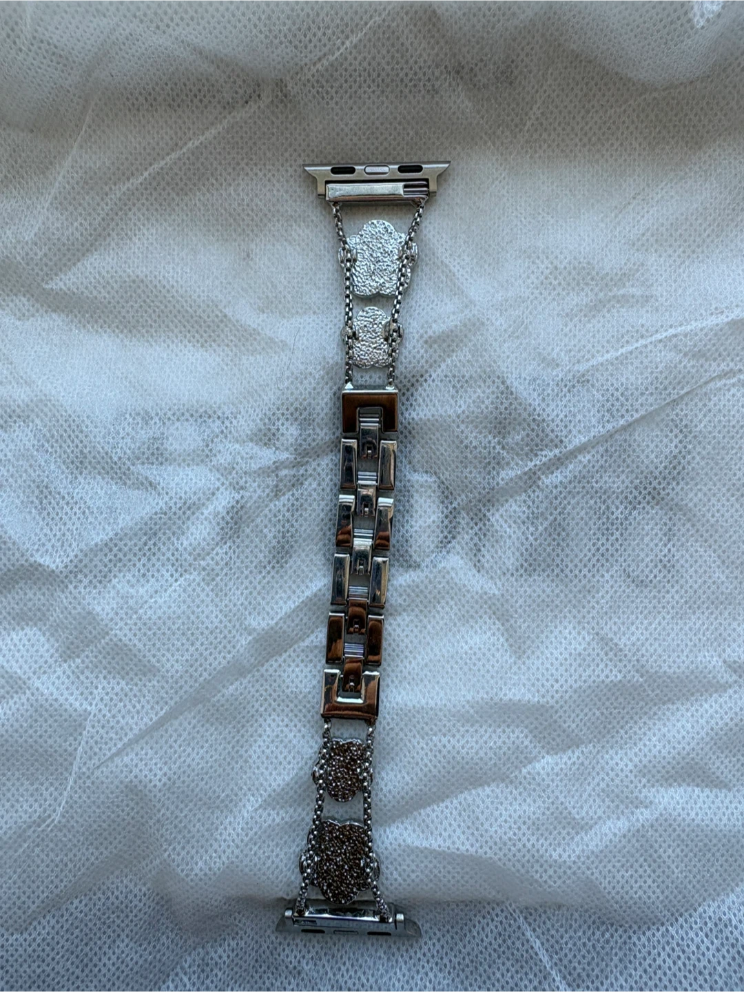 Apple Watch Band - Silver Metal with Clover Charms and Crystals - photo 4
