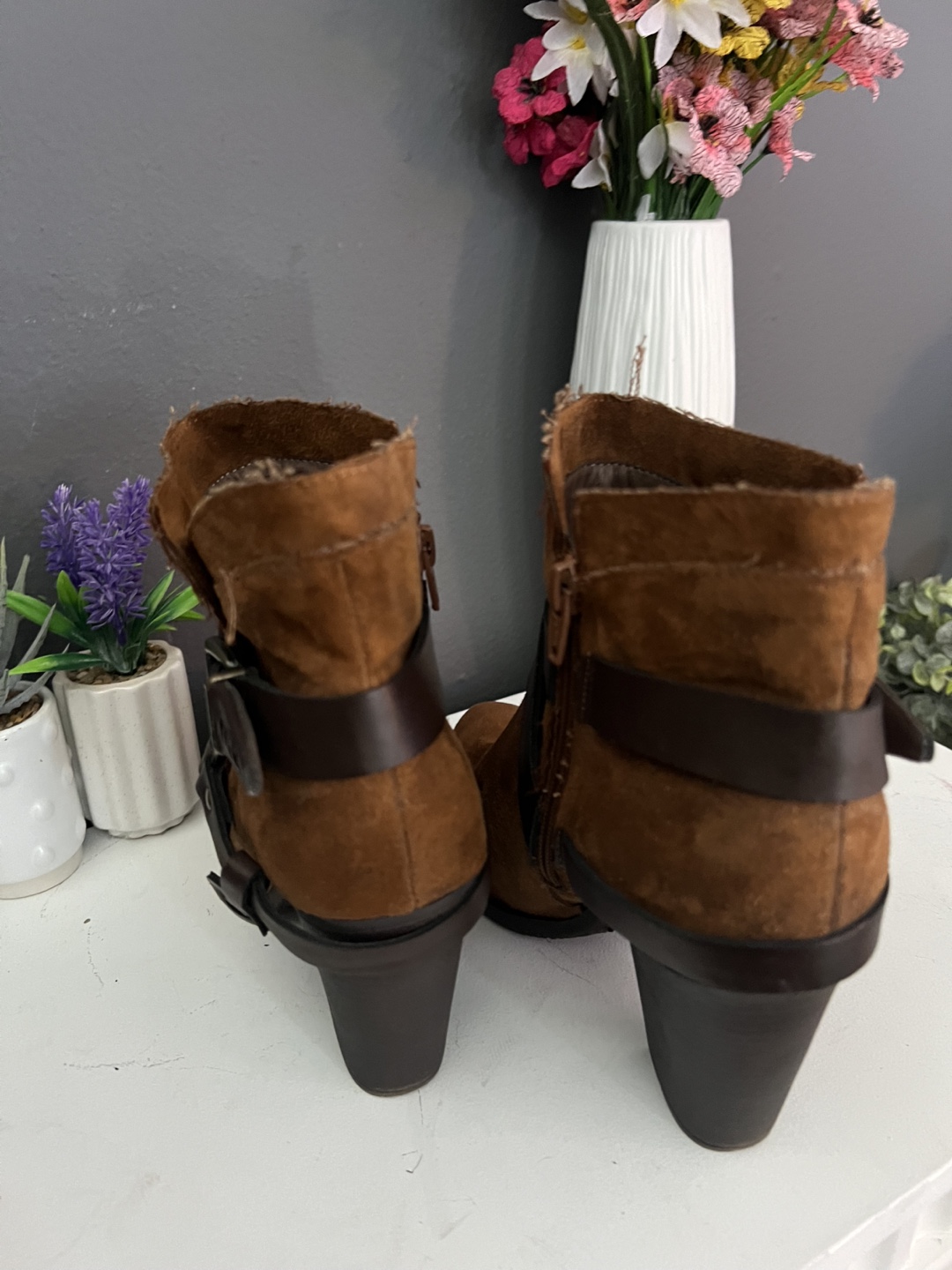 Brown Suede Ankle Boots with Buckle Straps - photo 2