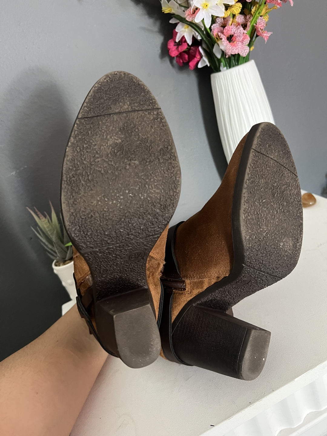 Brown Suede Ankle Boots with Buckle Straps - photo 4