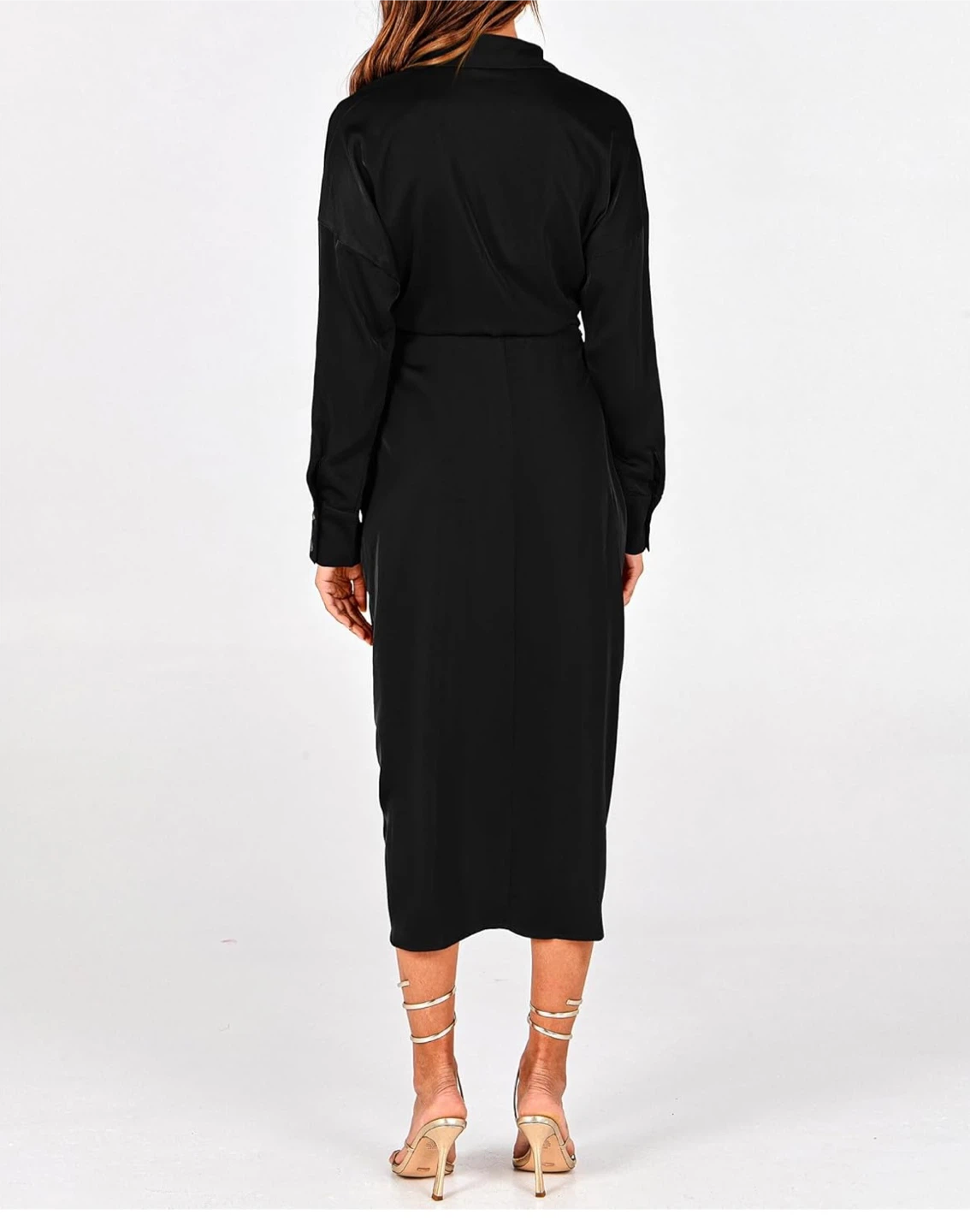BTFBM Black Satin Shirt Dress with Tie Waist - Size S - photo 2