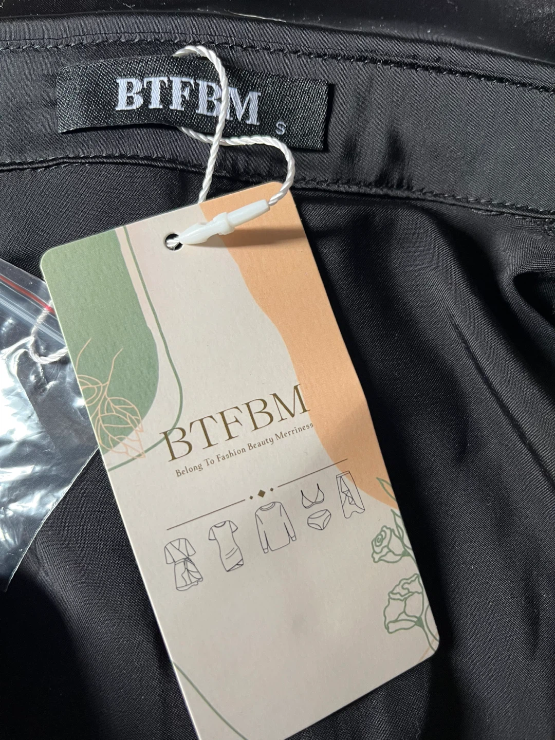 BTFBM Black Satin Shirt Dress with Tie Waist - Size S - photo 5