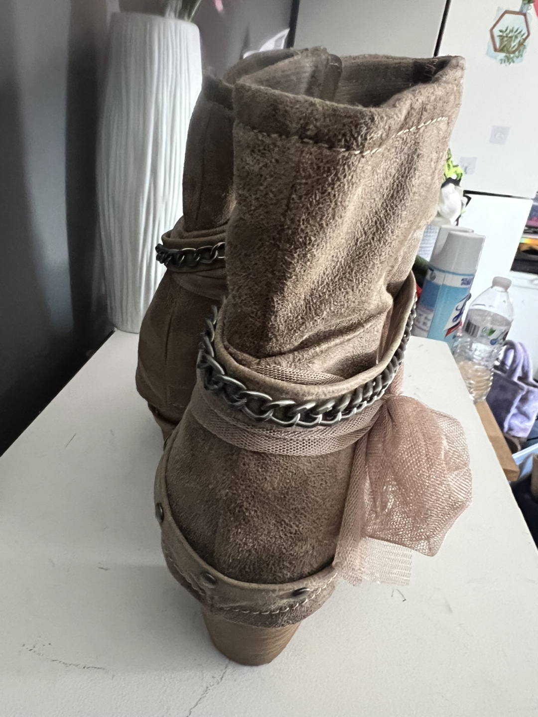 Brown Suede Ankle Boots with Chain Detail Size 7 - photo 3