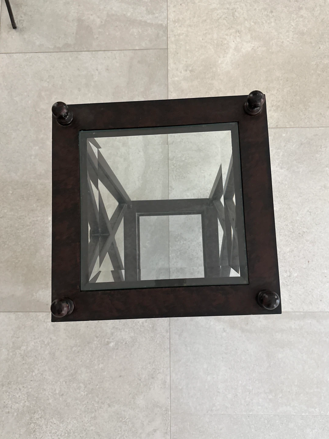 Dark Brown Metal and Glass Pedestal Stand