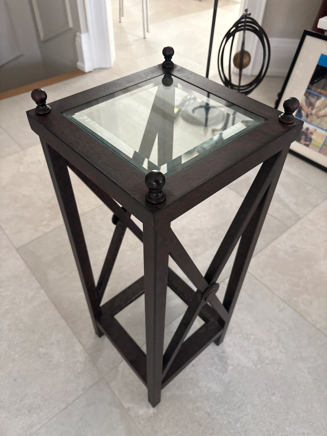 Dark Brown Metal and Glass Pedestal Stand - photo 3