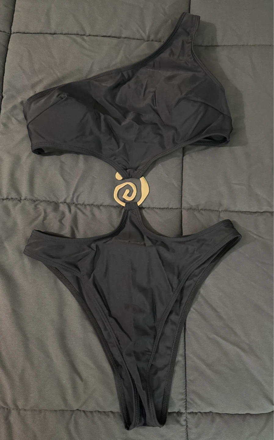 SHEIN Black One-Shoulder Cutout Monokini Swimsuit - photo 3