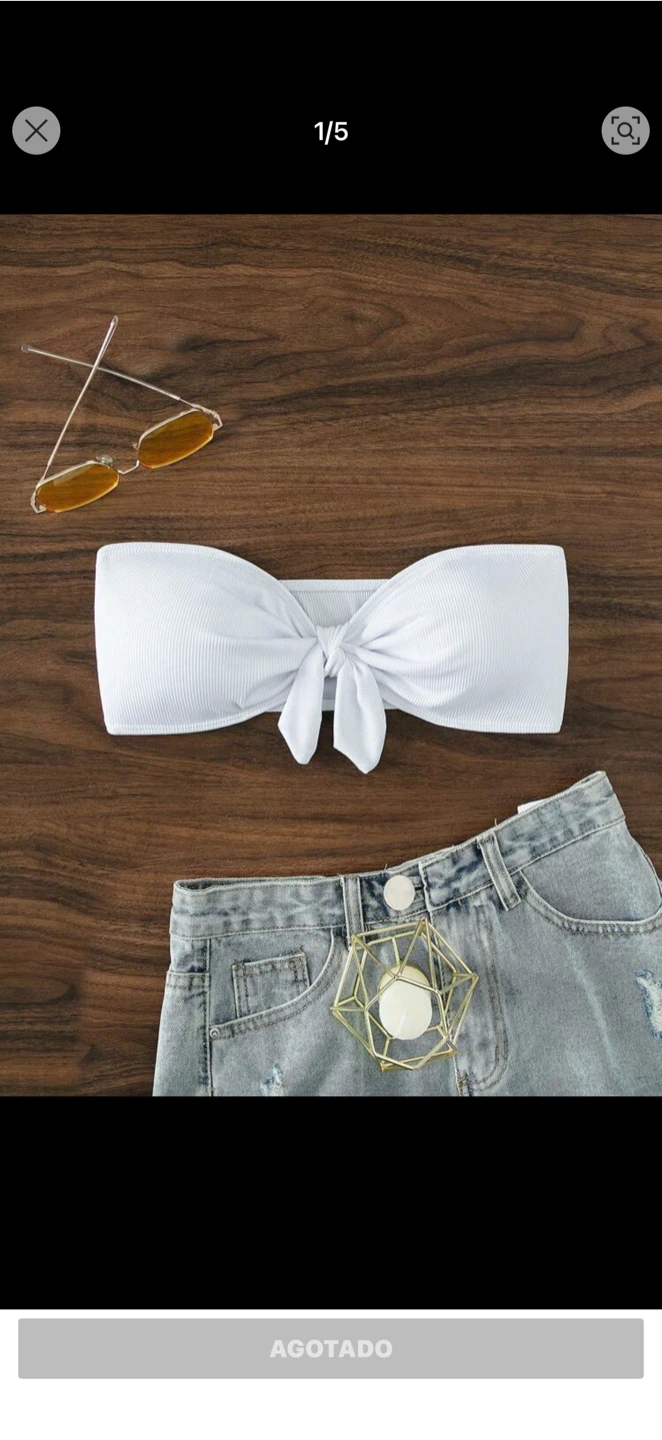 White Ribbed Knot Bandeau Top