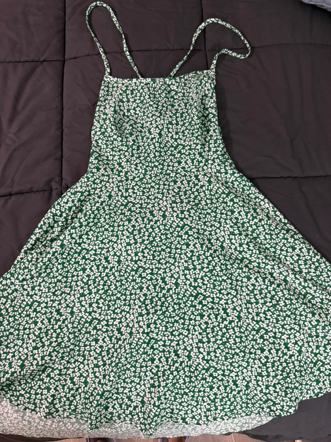 Green Floral Mini Dress with Strappy Back - photo 3