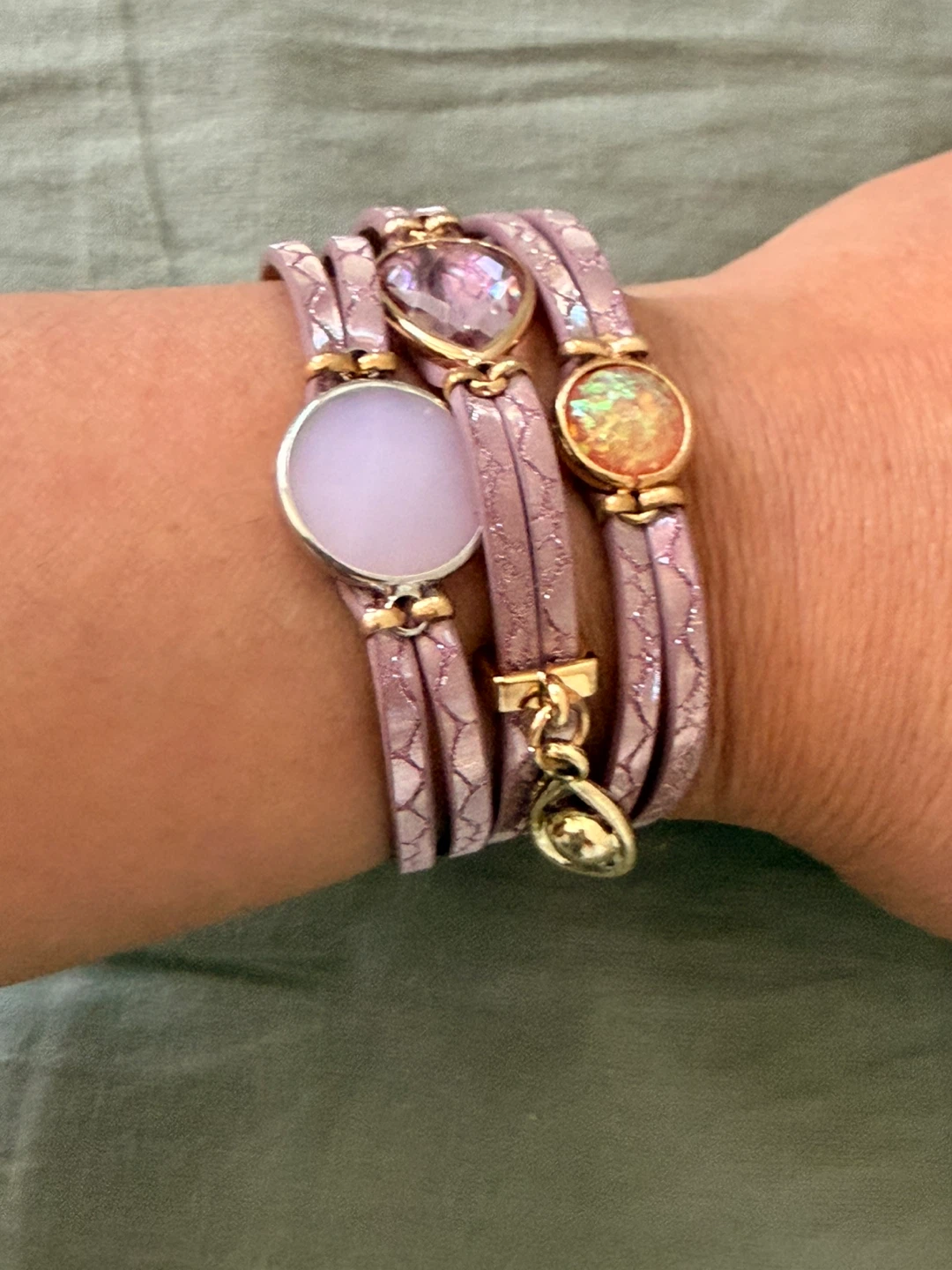 Purple Faux Leather Wrap Bracelet with Charms - photo 3