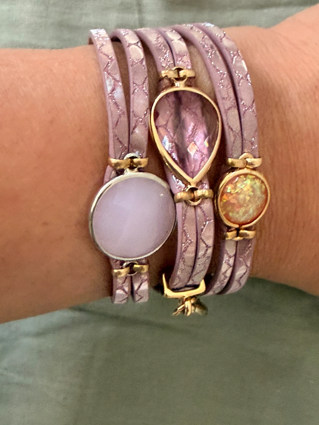 Purple Faux Leather Wrap Bracelet with Charms - photo 2