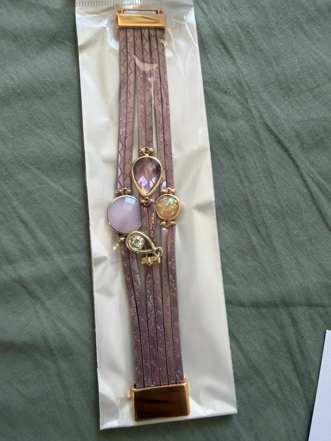 Purple Faux Leather Wrap Bracelet with Charms