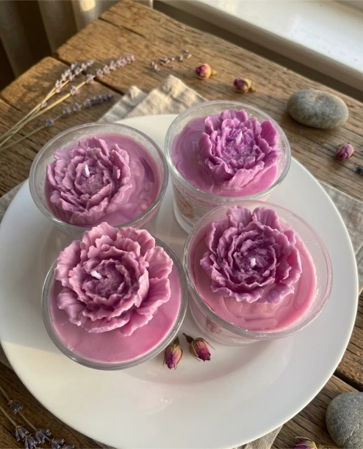 Purple Floral Scented Candles - Set of 4