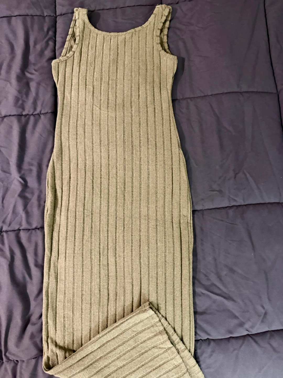 SHEIN ESSNCE Ribbed Knit Sleeveless Midi Dress - Olive Green - photo 2