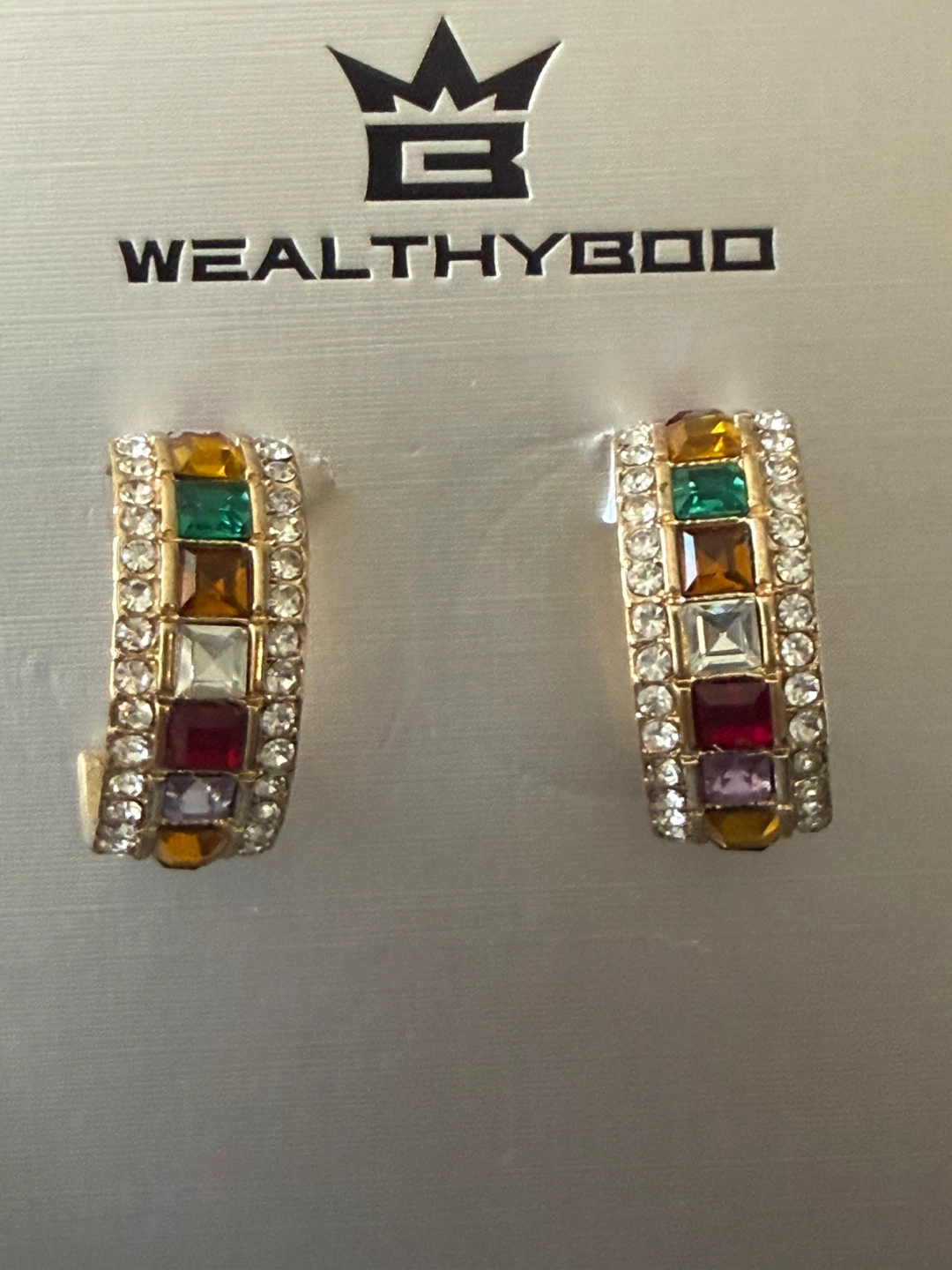 WEALTHYBOO Hoop Earrings with Colourful Gems