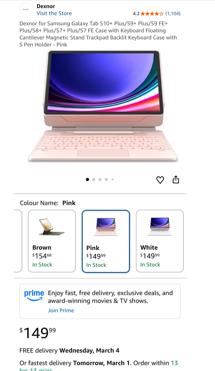 Dexnor Pink  Keyboard Case for Samsung Galaxy Tab S10+ Plus/S9