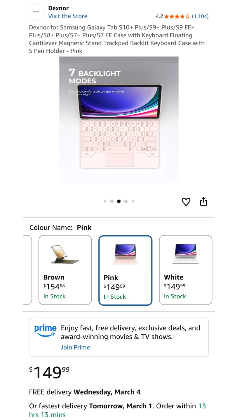 Dexnor Pink  Keyboard Case for Samsung Galaxy Tab S10+ Plus/S9 - photo 2